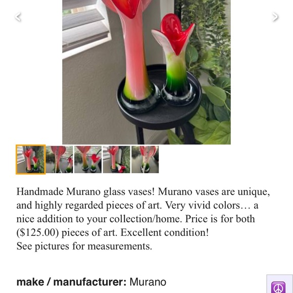 Murano Glass Vases with Red and Green Hues